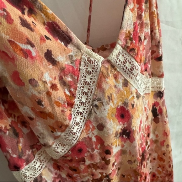 Favorite Daughter The Blackberry Pink Orange Floral Plunge Neckline Dress XL NEW - Picture 5 of 15